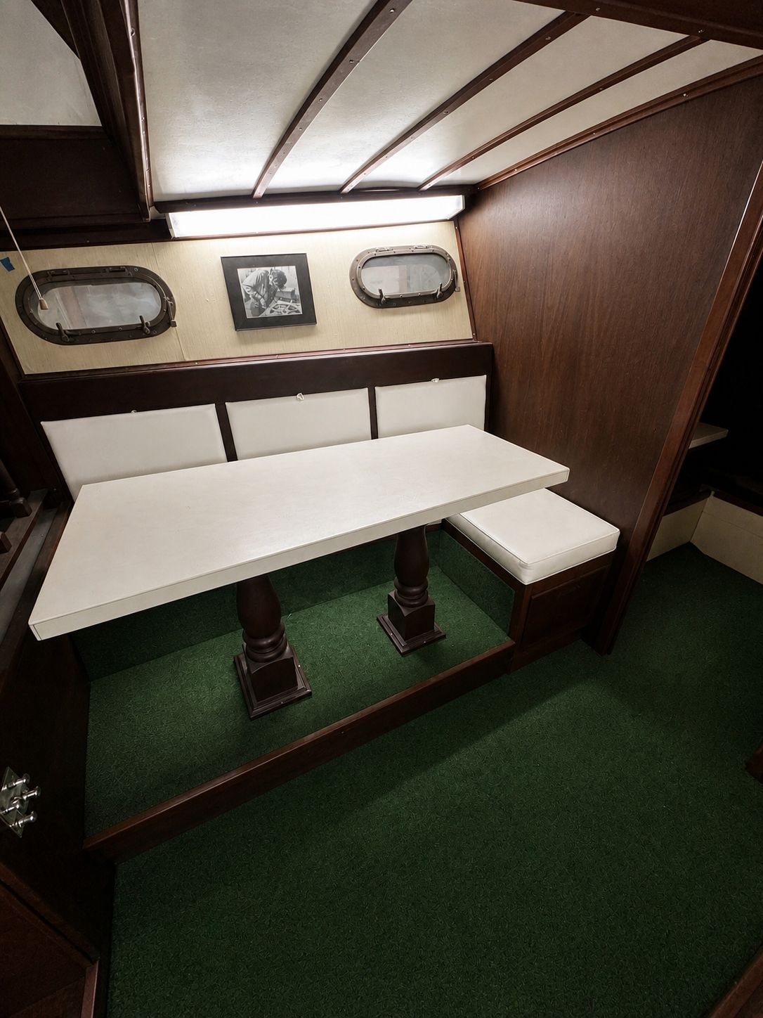 Interior of 1951 Chris-Craft 50 Catalina with dining table.