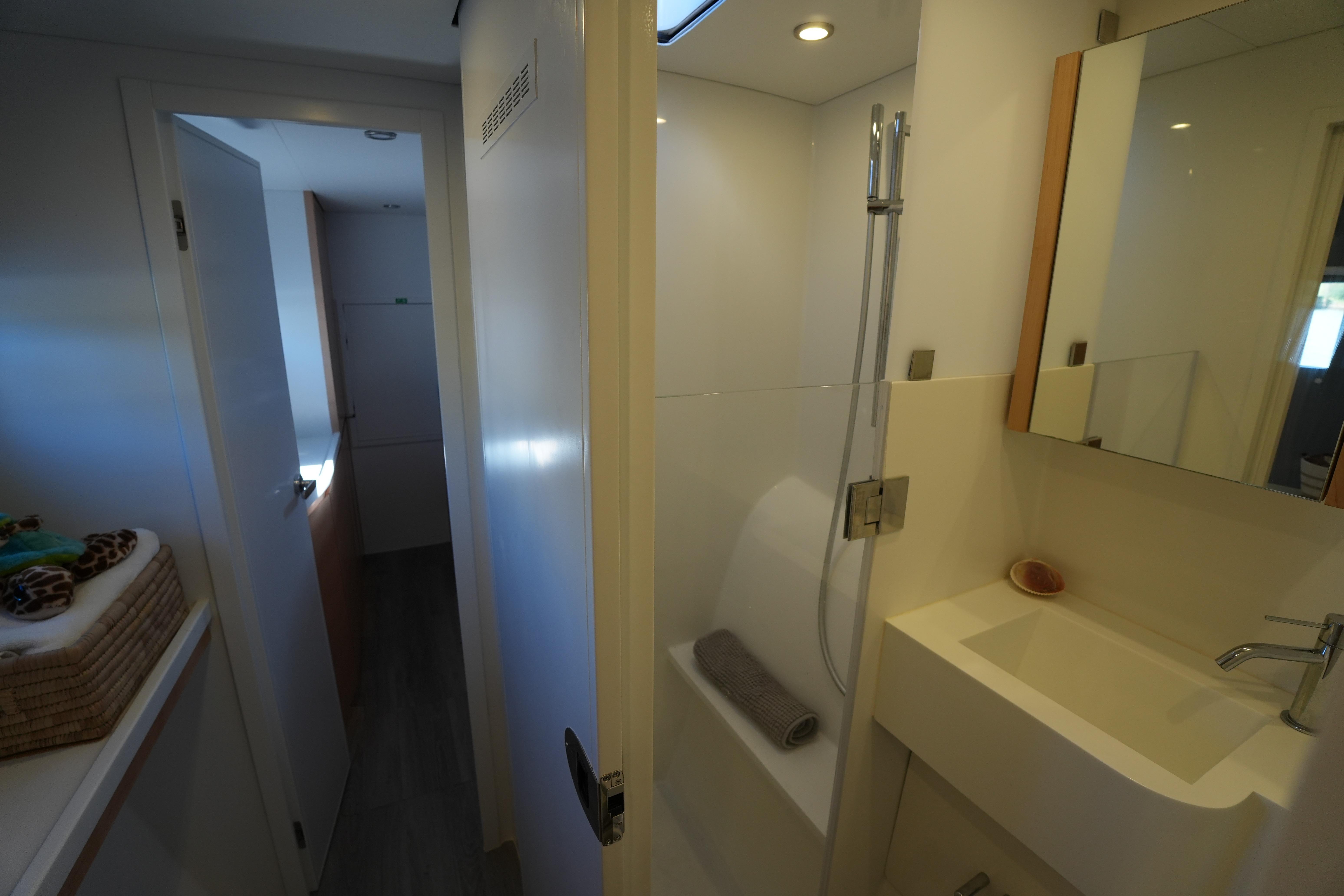 Modern bathroom interior in 2024 Balance 442 model yacht, featuring sleek design and fixtures.