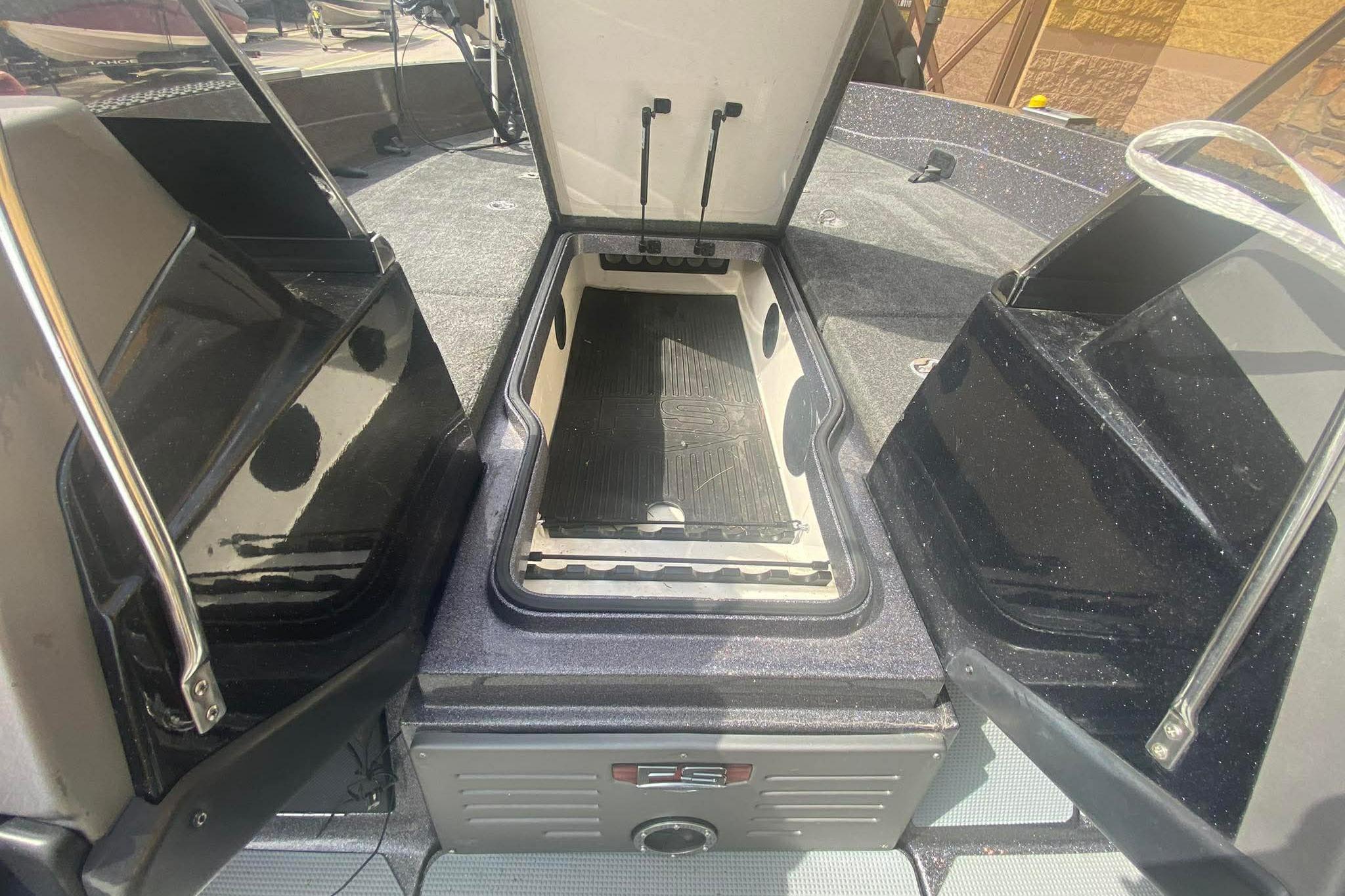 2017 Ranger 621FS Fisherman boat interior storage compartment open.