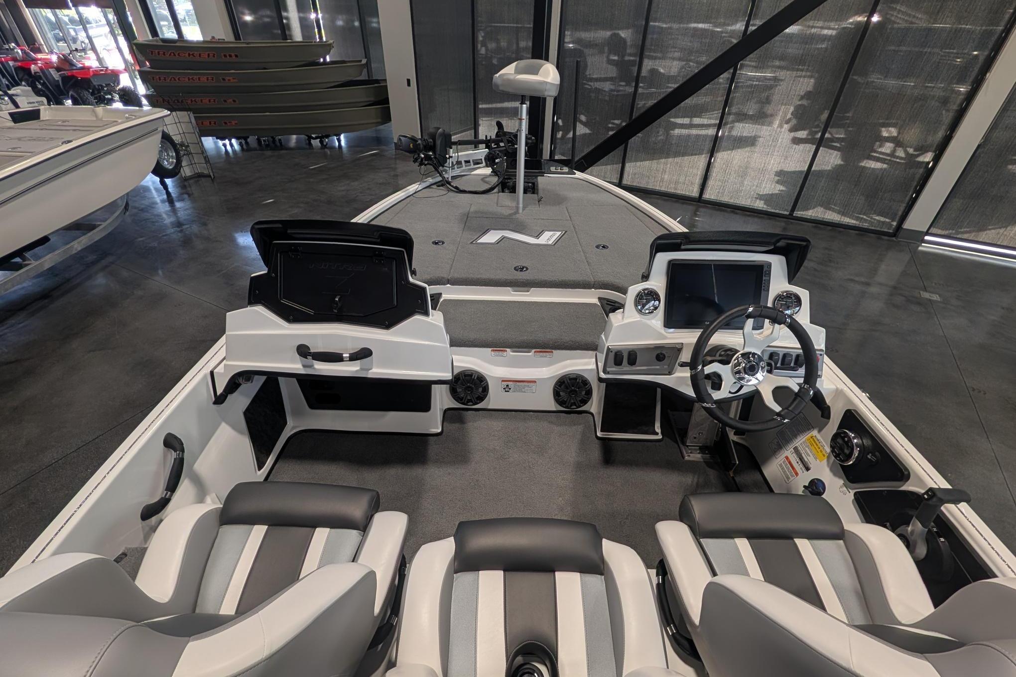 2026 Nitro Z19 XL Pro boat interior with dual consoles and modern dashboard.