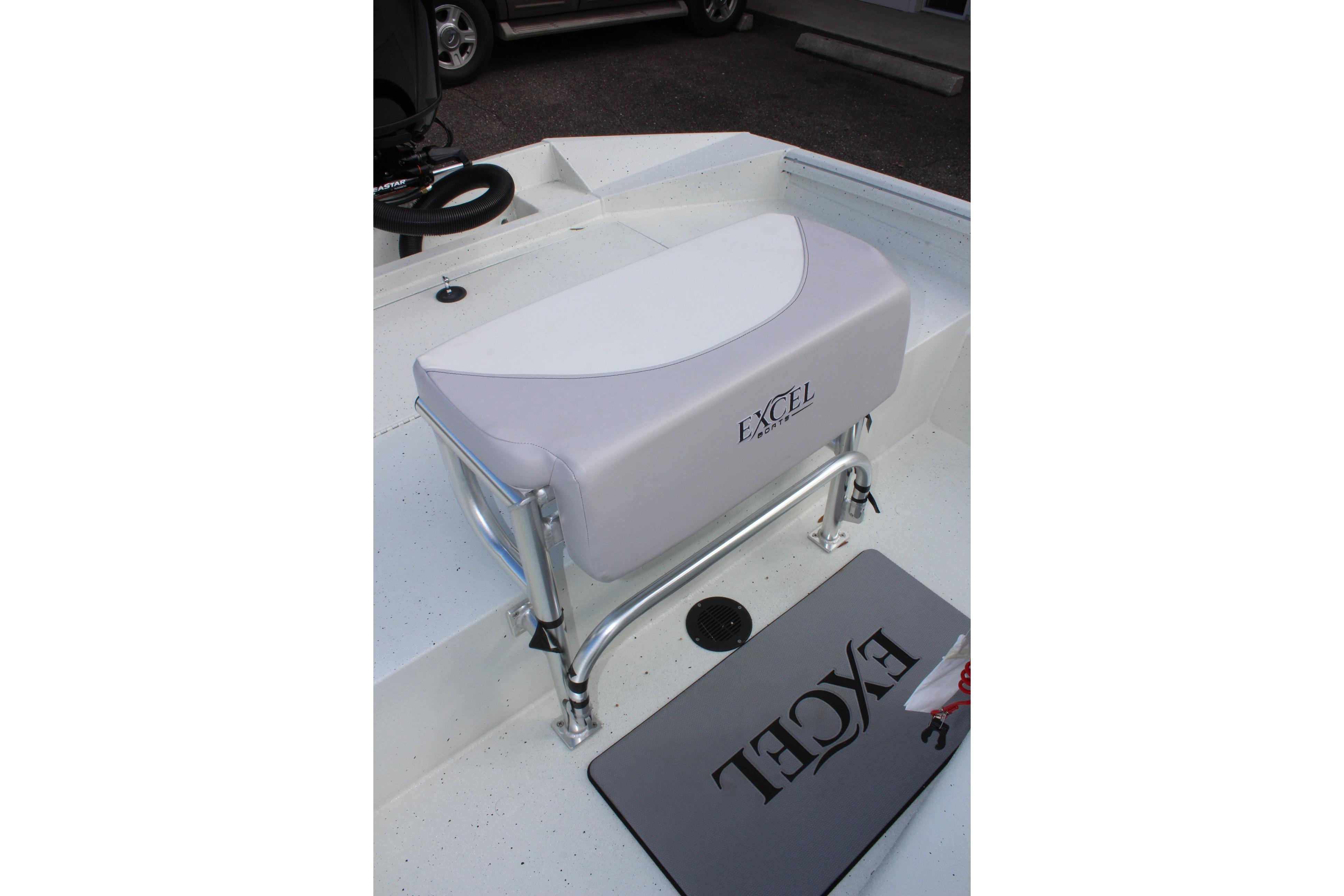 2025 Excel 2172 Stalker CC boat seat with logo, featuring sleek design and sturdy construction.