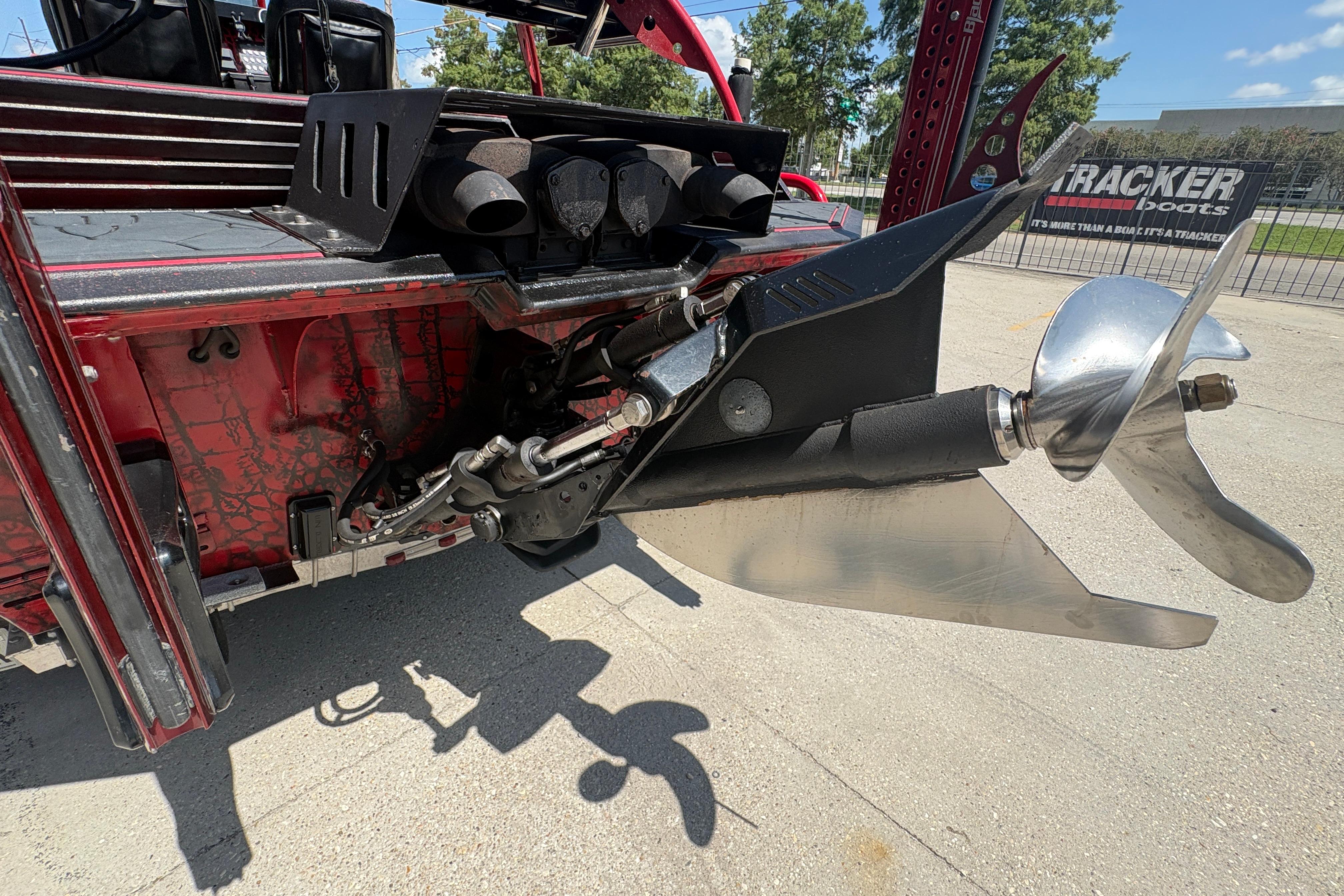Custom Swamp Shark 24' 2018 boat with powerful propeller and rugged design.