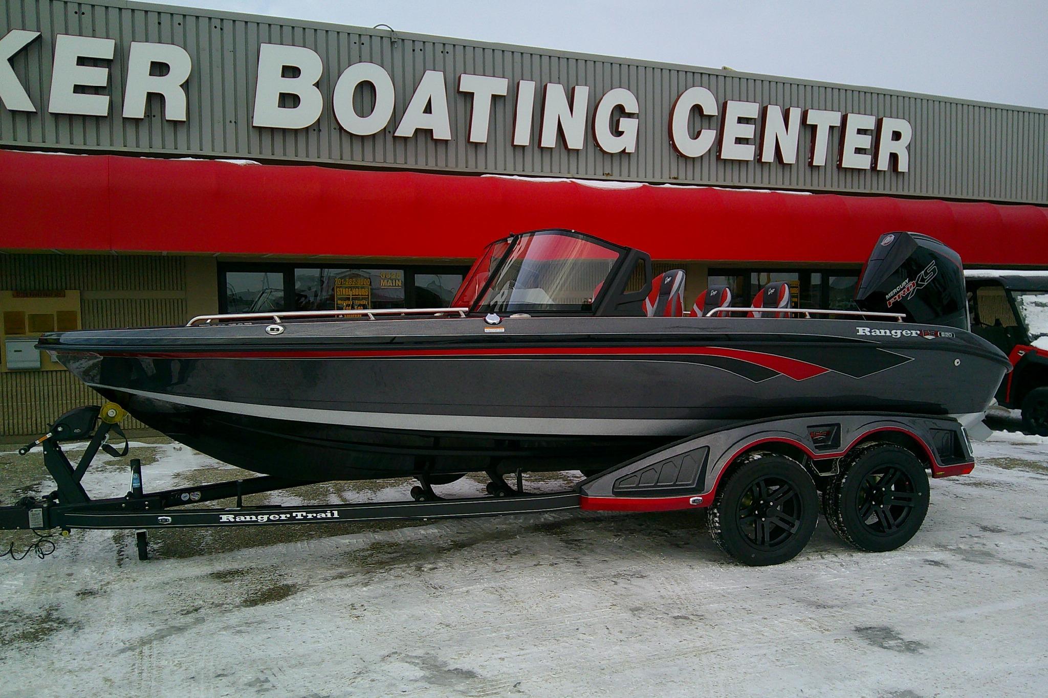 2026 Ranger 620FS Cup Equipped boat on trailer at a boating center.