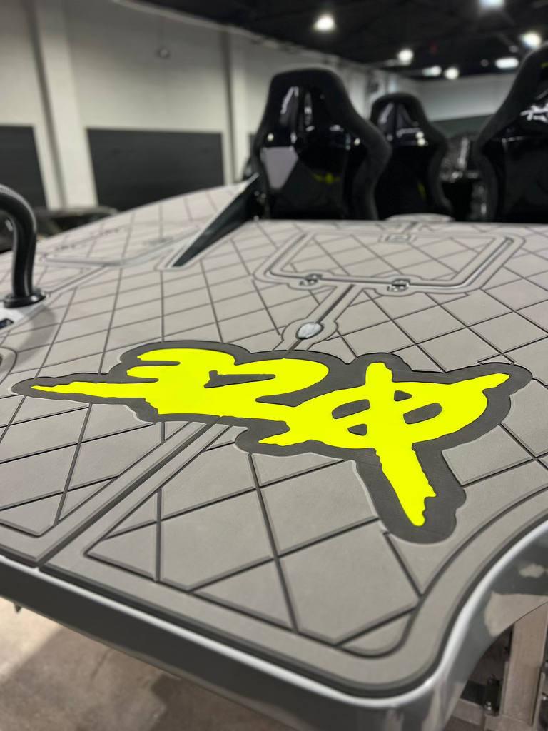 2021 HellKats 320X interior with yellow logo and diamond-patterned design.