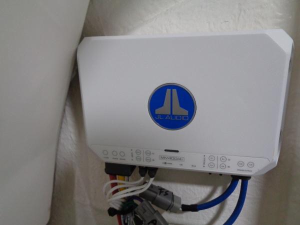 JL Audio amplifier in a 2023 Robalo 246 Cayman boat.