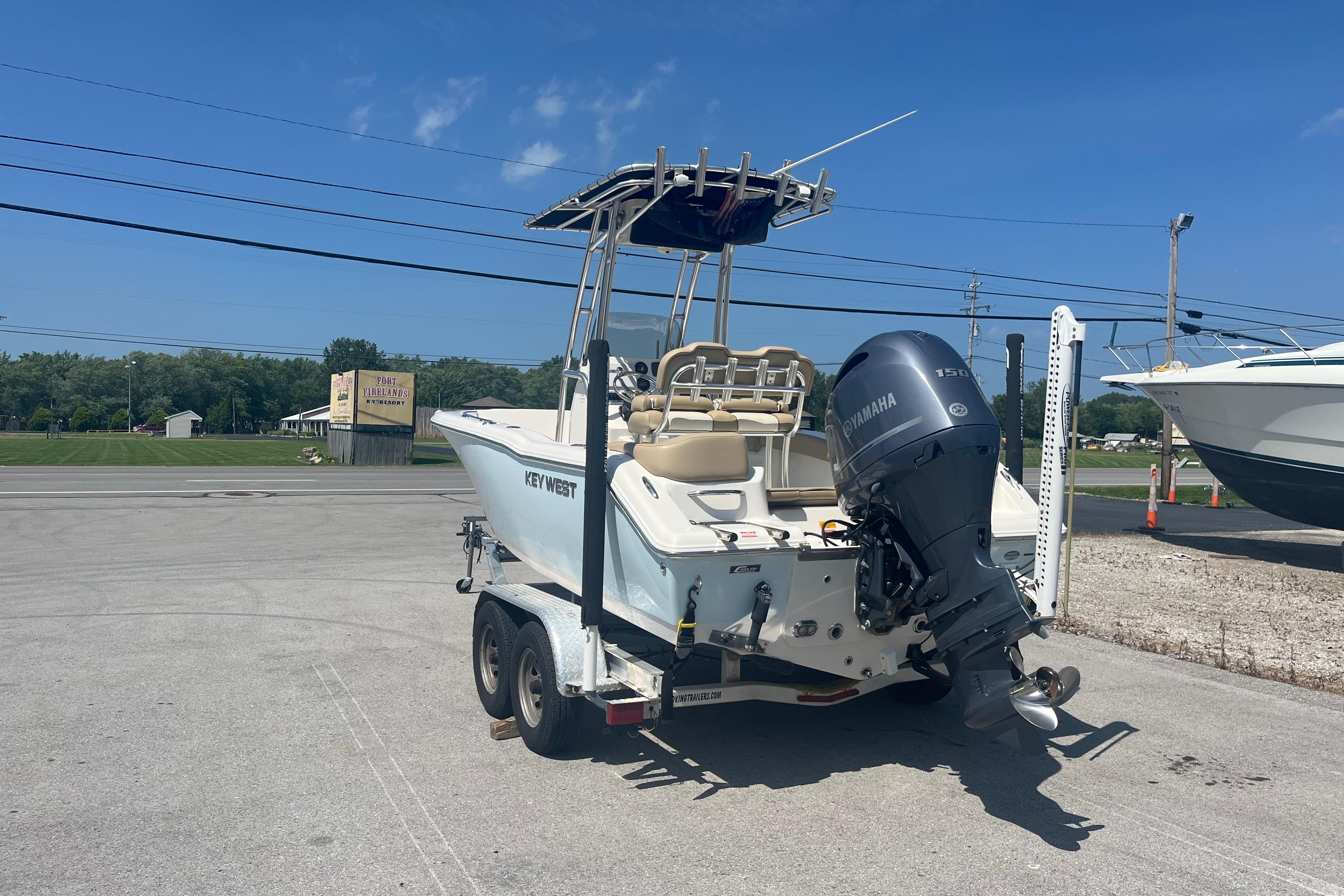 2017 Key West 203 FS boat on trailer with Yamaha outboard motor.