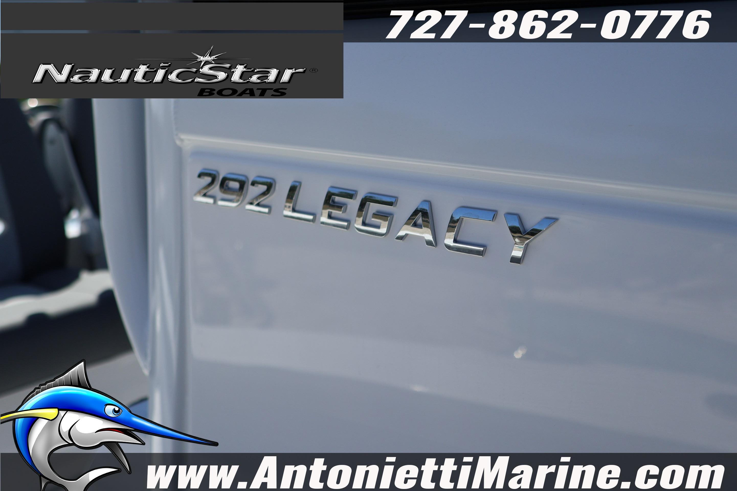 2026 NauticStar 292 Legacy boat branding with contact details and website.