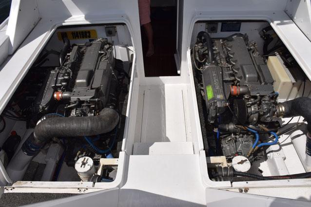 Engine hatches up, view from aft