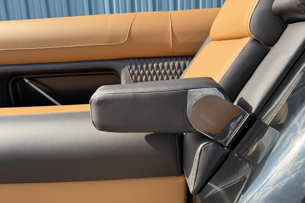 Luxurious interior of 2026 Premier 250 Solaris RS CL with tan and black leather seating.