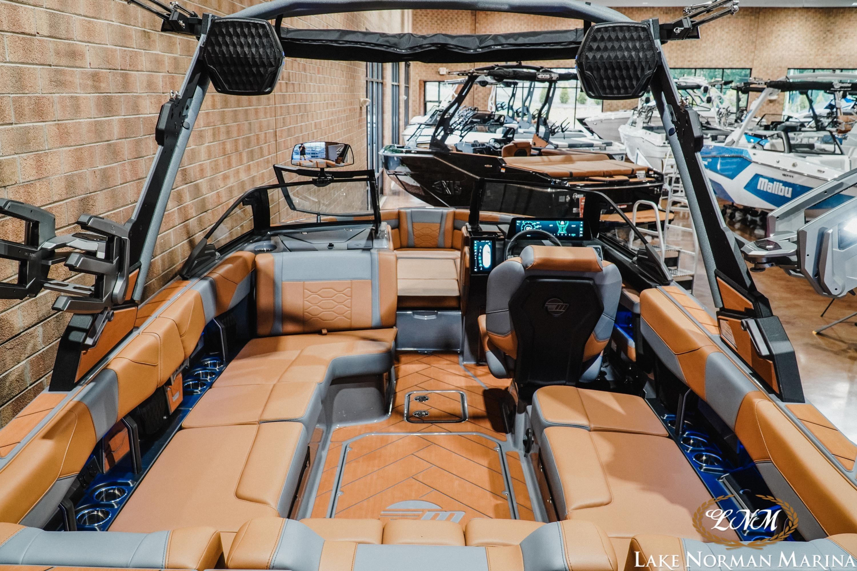 2026 Malibu Wakesetter 23 LSV interior with luxurious seating at Lake Norman Marina.