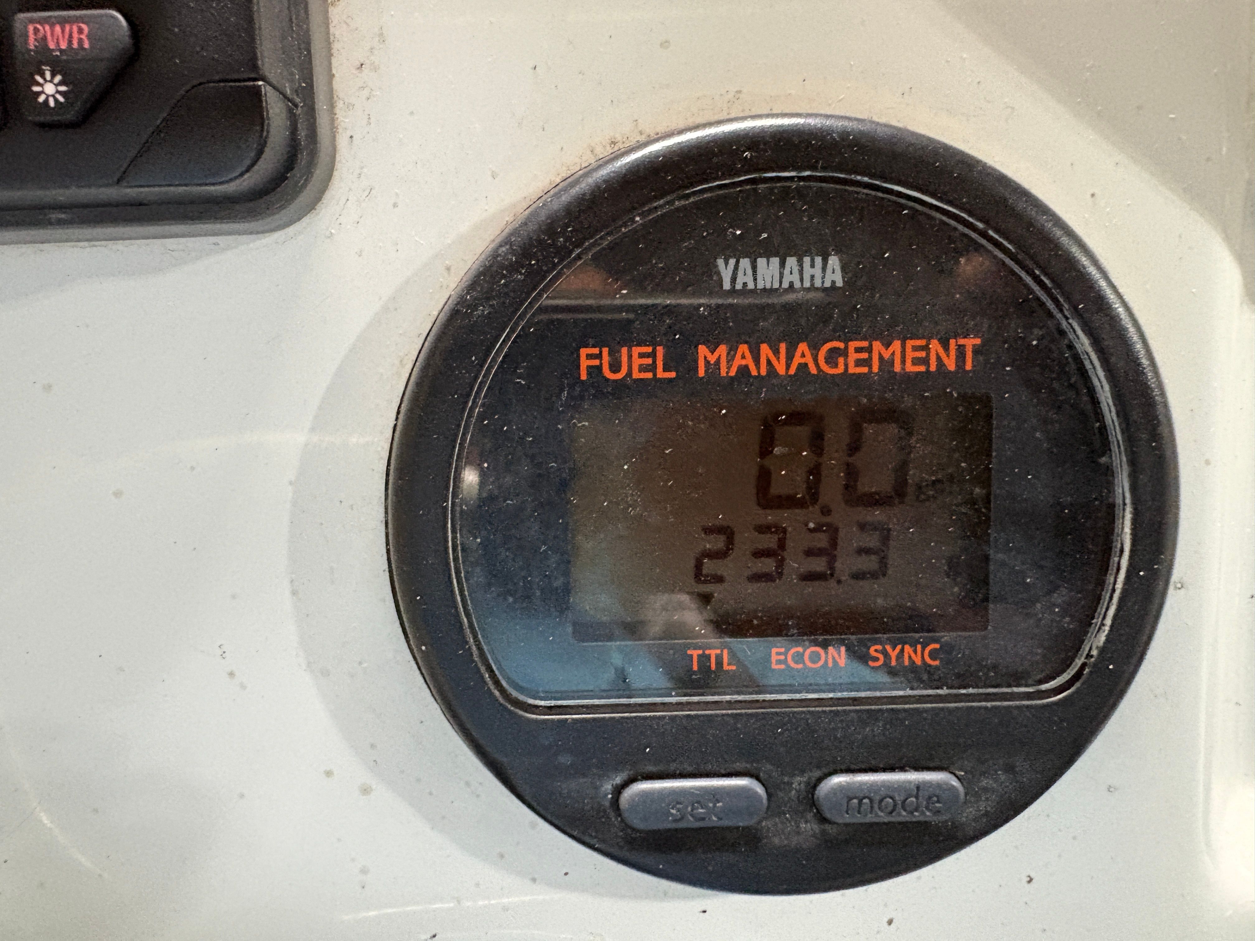 Yamaha fuel management display on 2002 Intrepid 322 Cuddy Center Console.