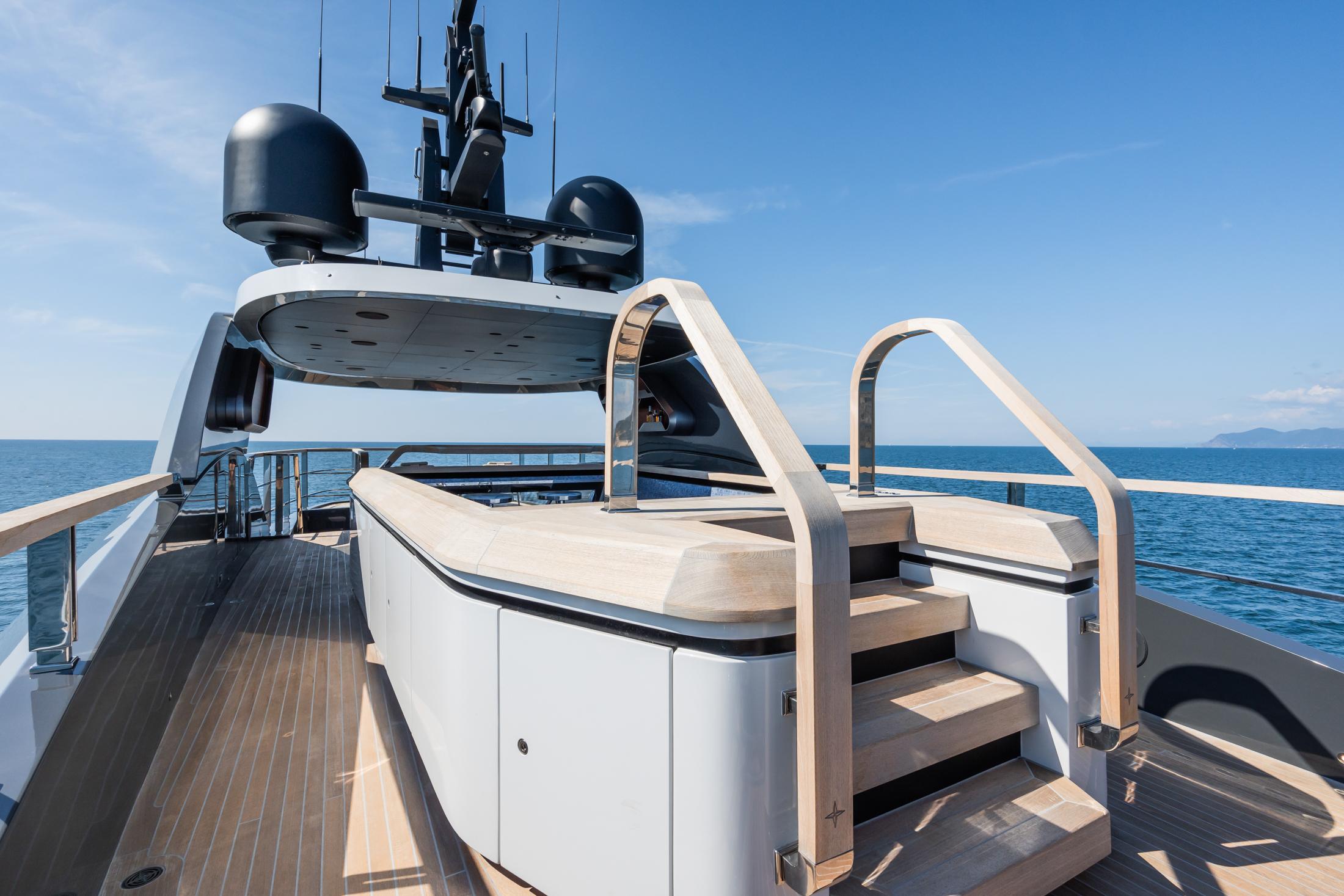 Luxury Admiral 55 S-Force yacht deck with modern design, 2023 model, at sea.