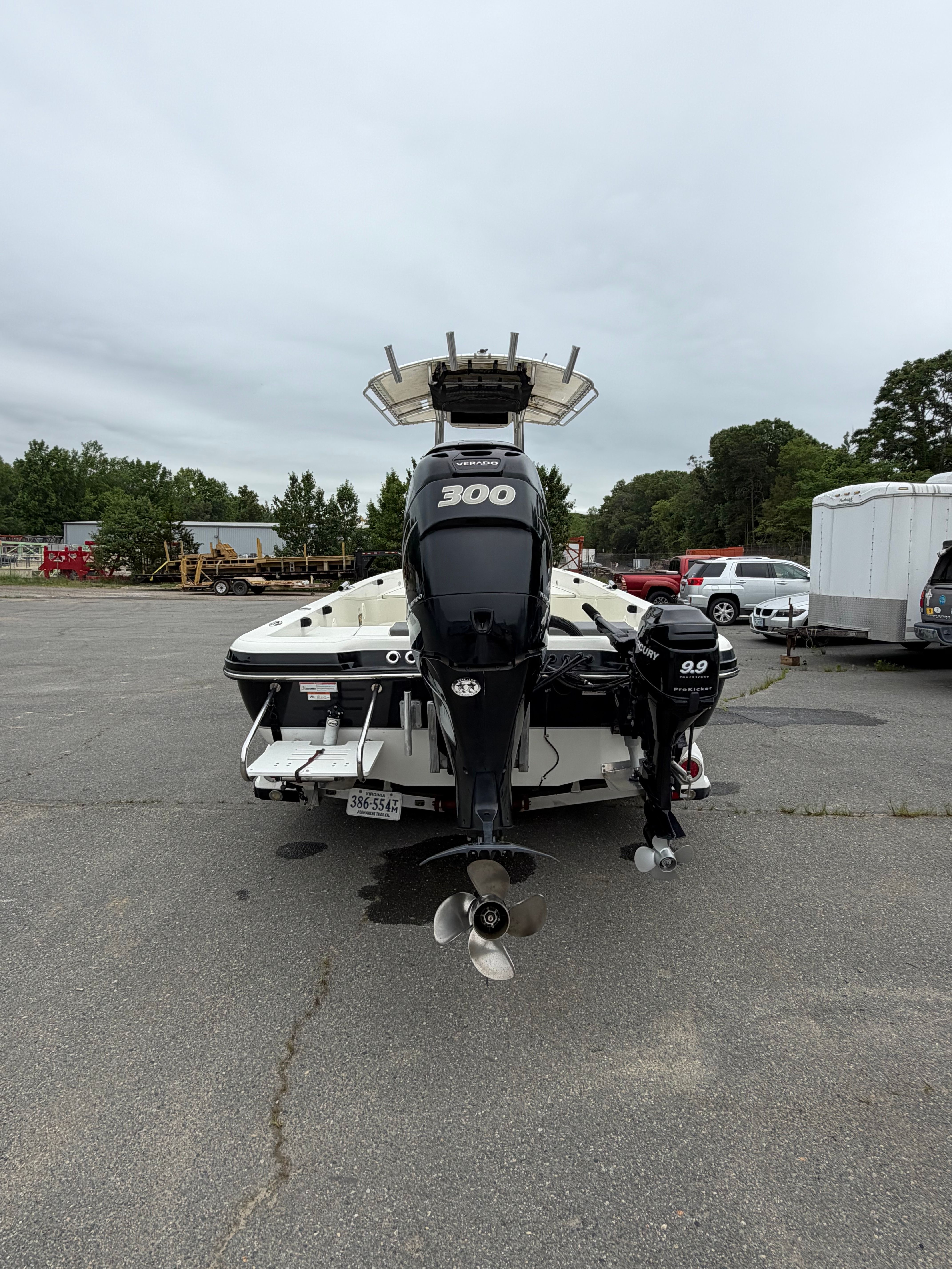 2008 Ranger 2400 Bay Ranger boat with outboard motors.
