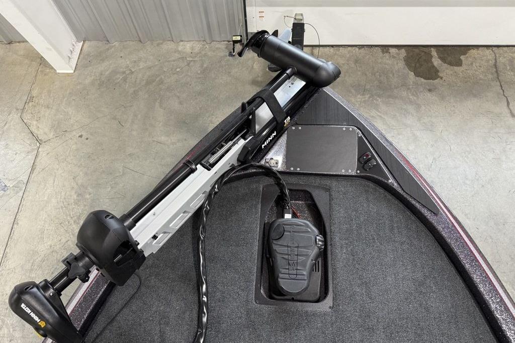 2025 Skeeter ZX150 boat deck with Minn Kota trolling motor and foot pedal.