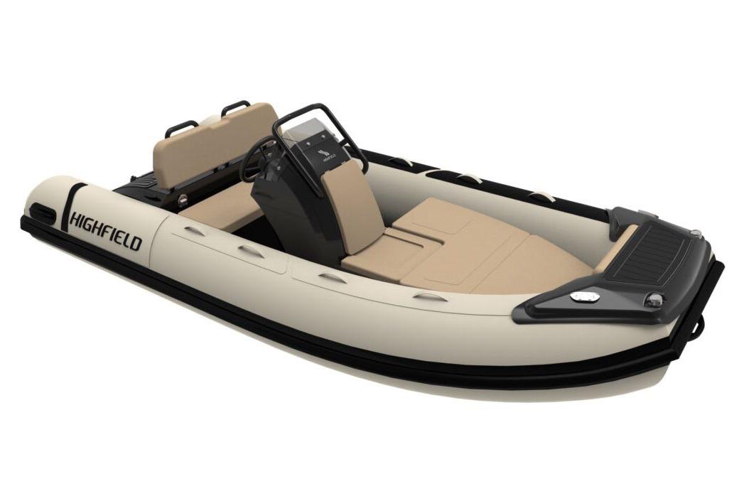Manufacturer Provided Image: 2025 Highfield Sport 390 inflatable boat with beige seating and sleek design.