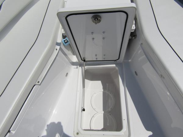 2024 Wellcraft 352 Fisherman storage compartment with open hatch.