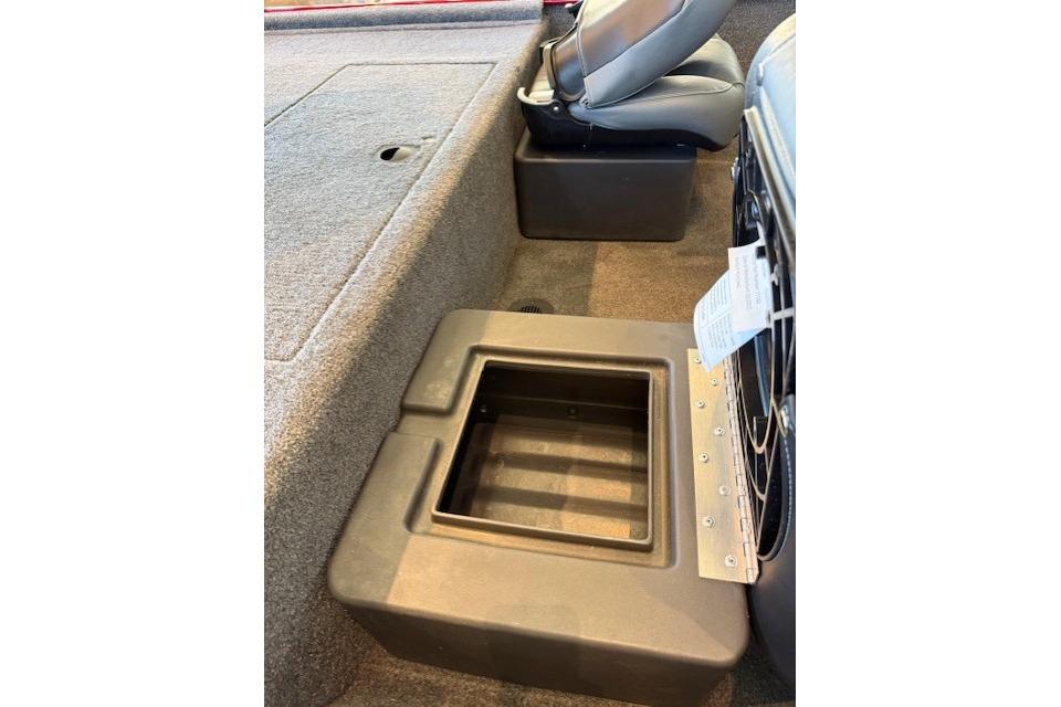 2025 Tracker Bass Tracker Classic XL interior with storage compartment and seating.