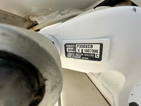Yamaha F350XCB engine label on a 2005 Intrepid 323 boat.