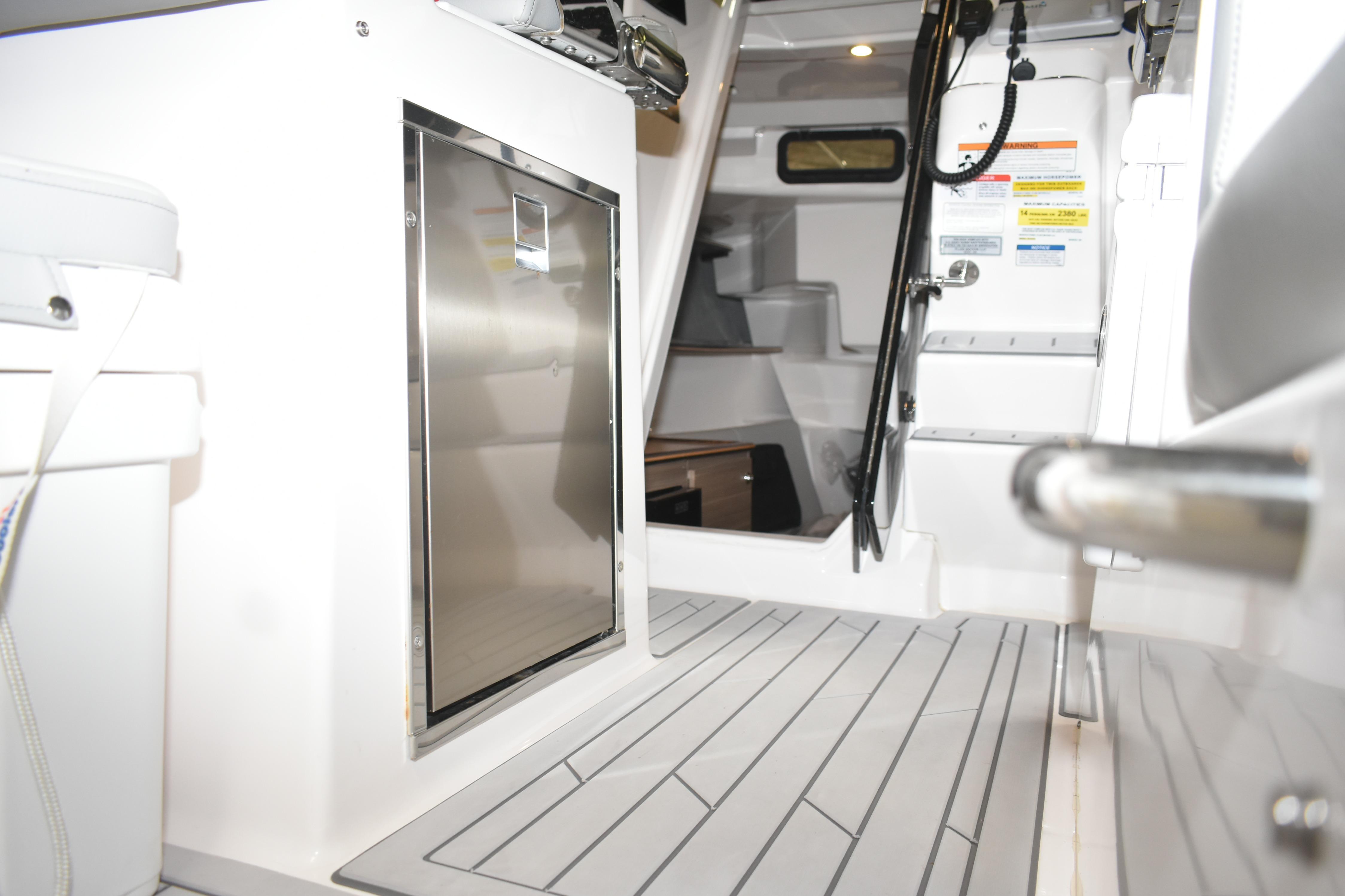 Interior of 2025 Solara S-310 CW boat, featuring sleek design and modern amenities.