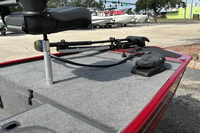 2025 Tracker Bass Tracker Classic XL boat deck with seat and trolling motor.