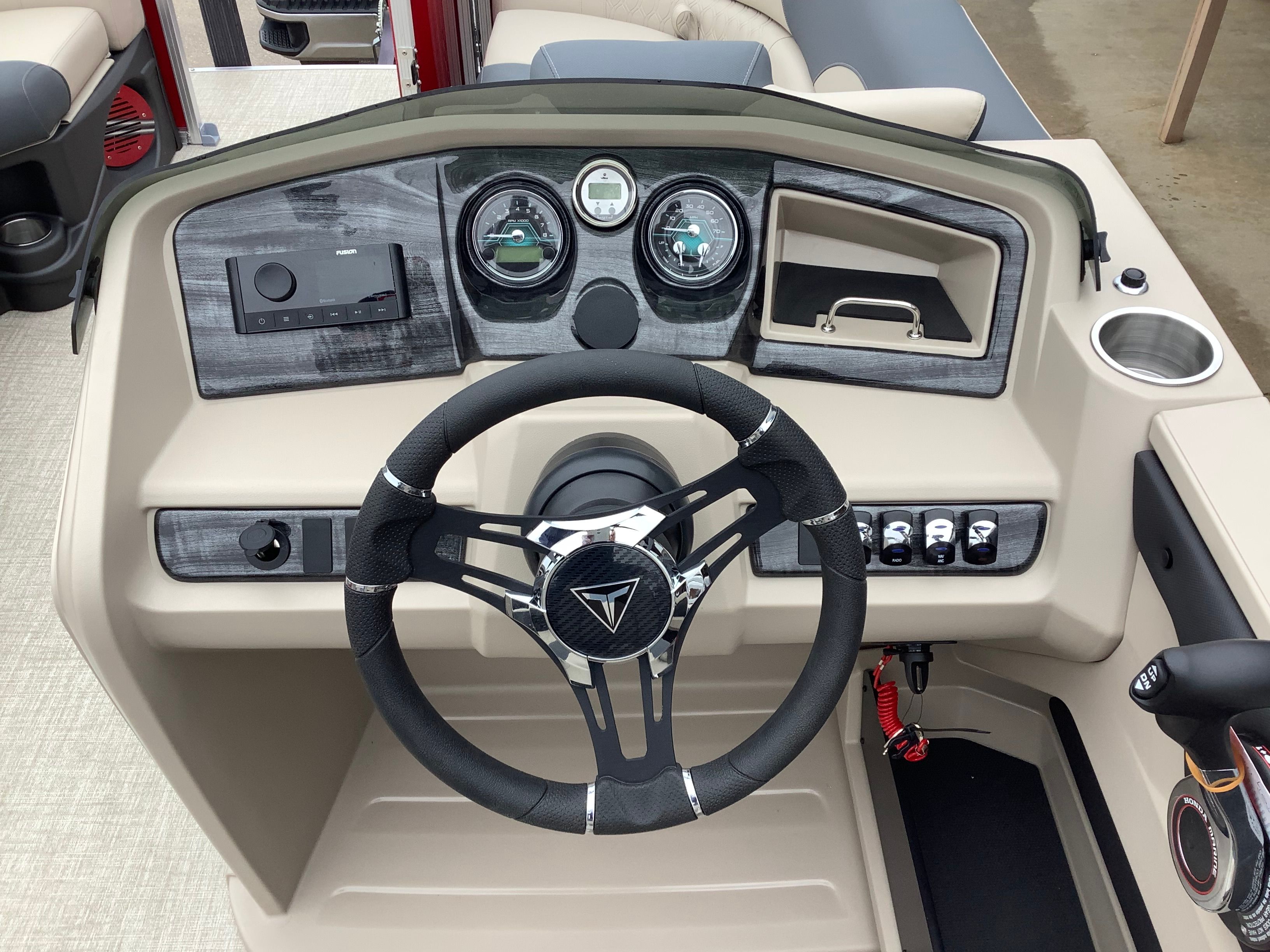 Dashboard of 2026 Tahoe 2185 LTZ with steering wheel and instruments.