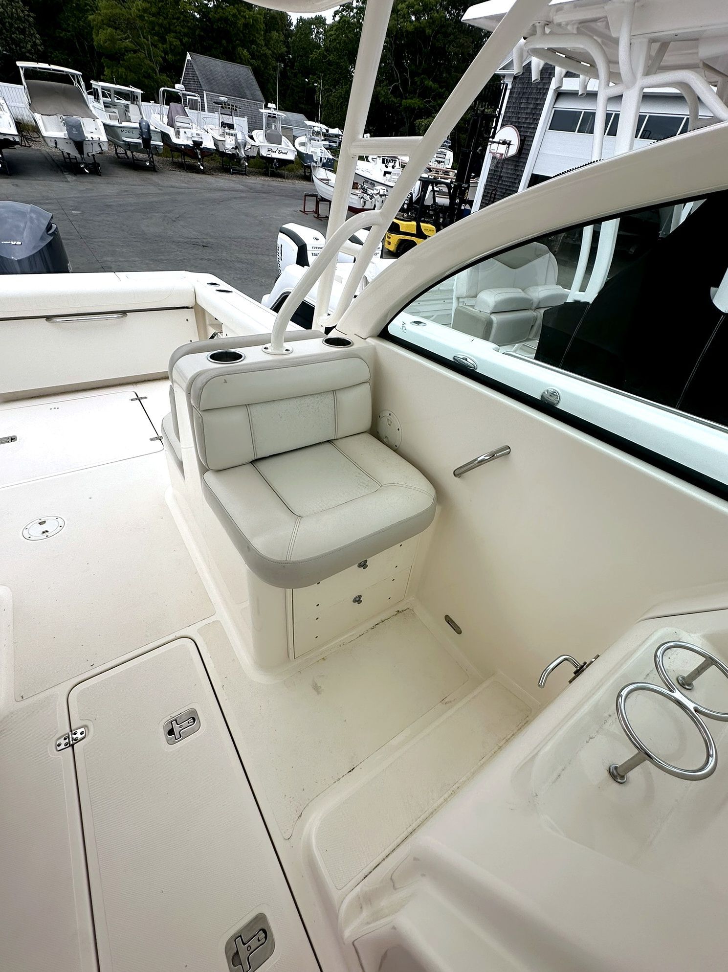 Interior of a 2012 Pursuit DC 265 Dual Console boat.