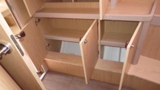 Interior storage compartments of a 2017 Beneteau Oceanis 45 yacht.