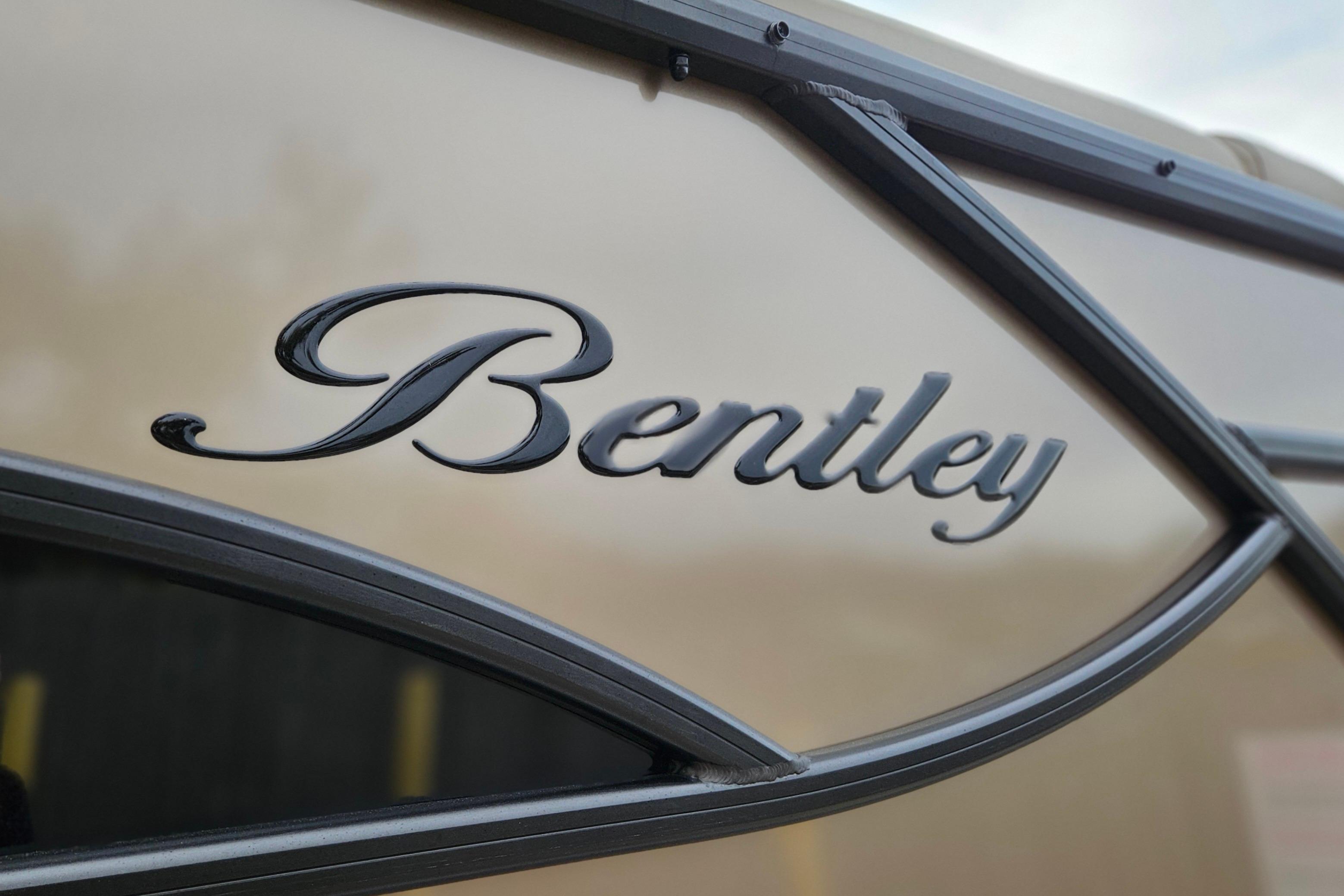 2026 Bentley Pontoons Legacy 243 Cruise logo on boat exterior.