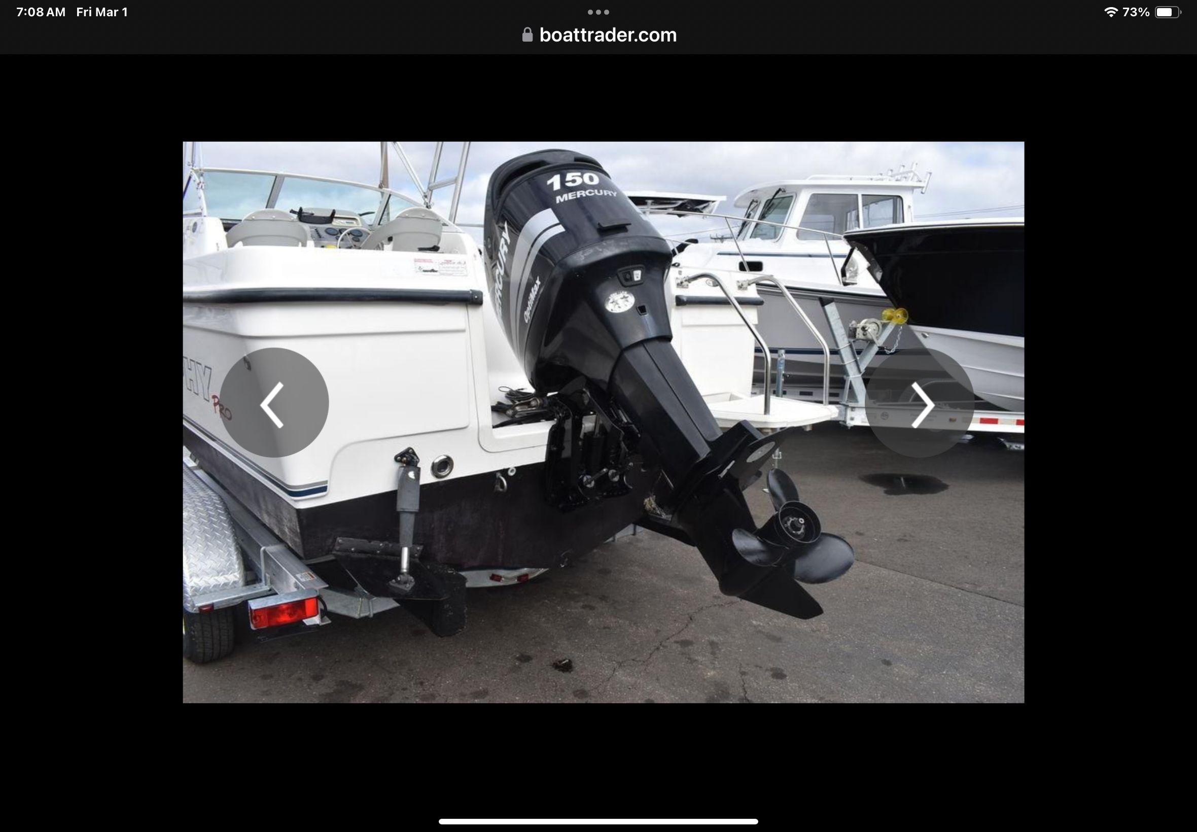 2008 Trophy 22 WA boat with Mercury 150 HP outboard motor.