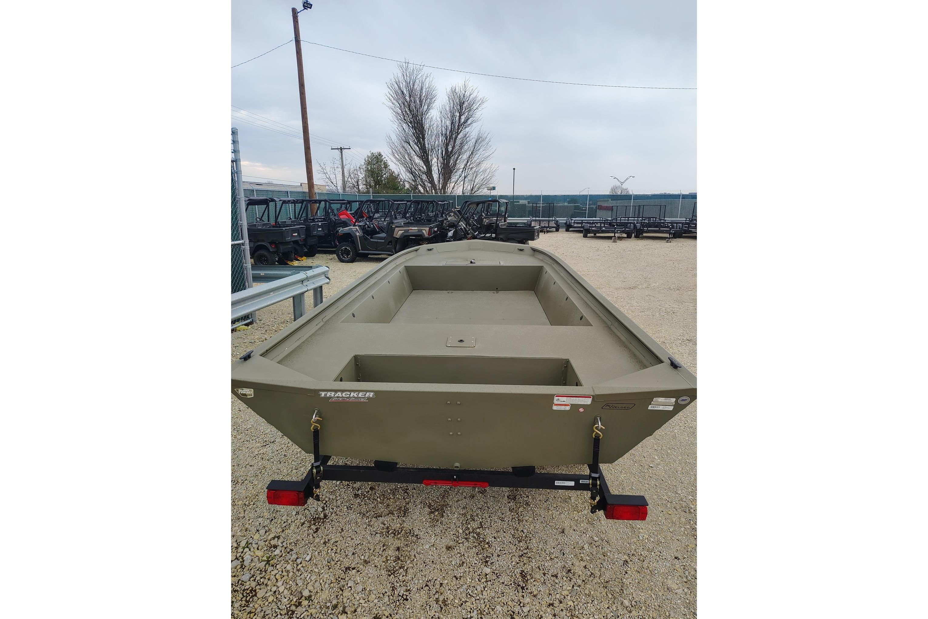 2025 Tracker Grizzly 1860 Utility boat on trailer in outdoor lot.
