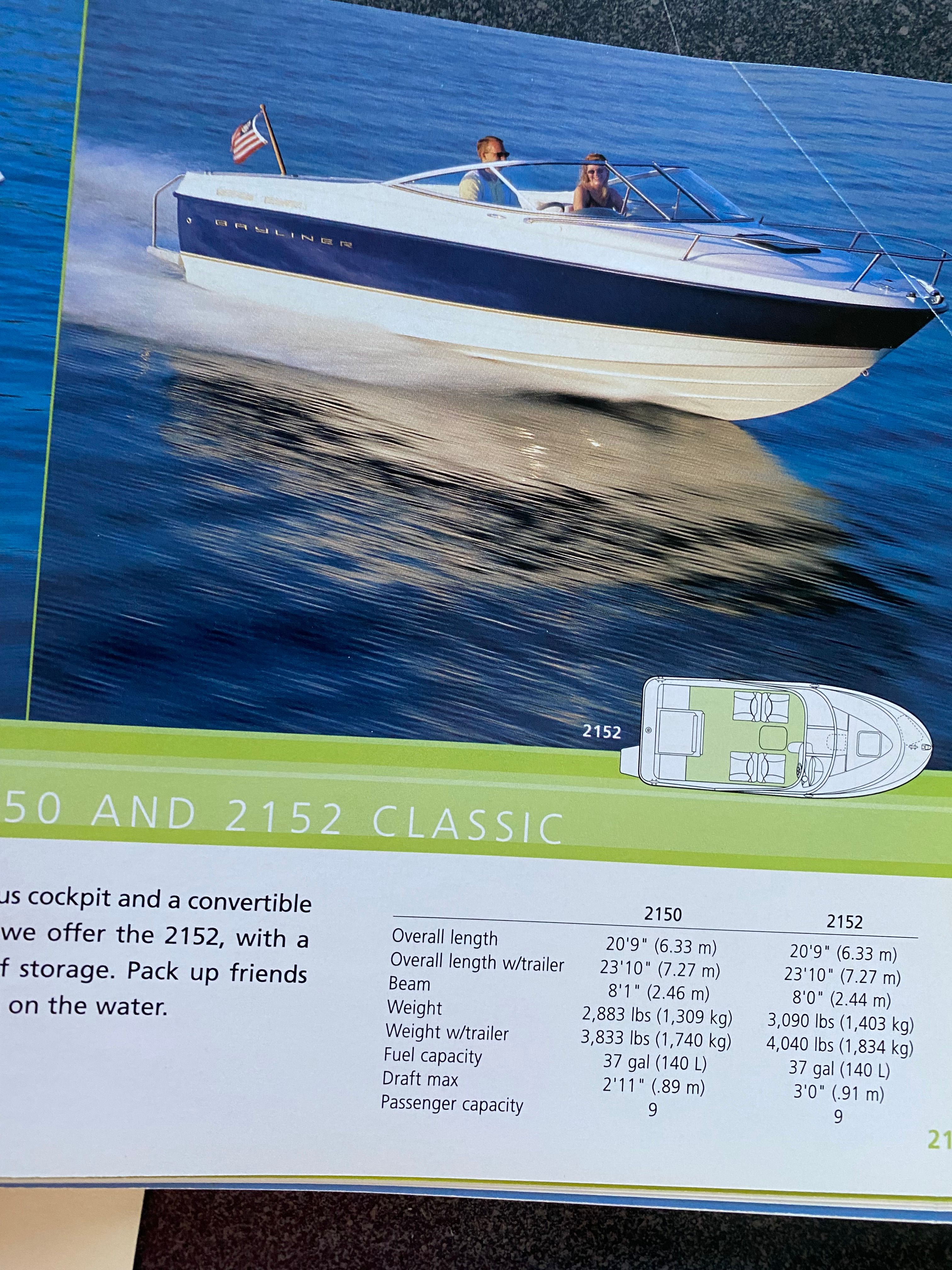 Bayliner 2152 from 2003 on the water with two people on board.