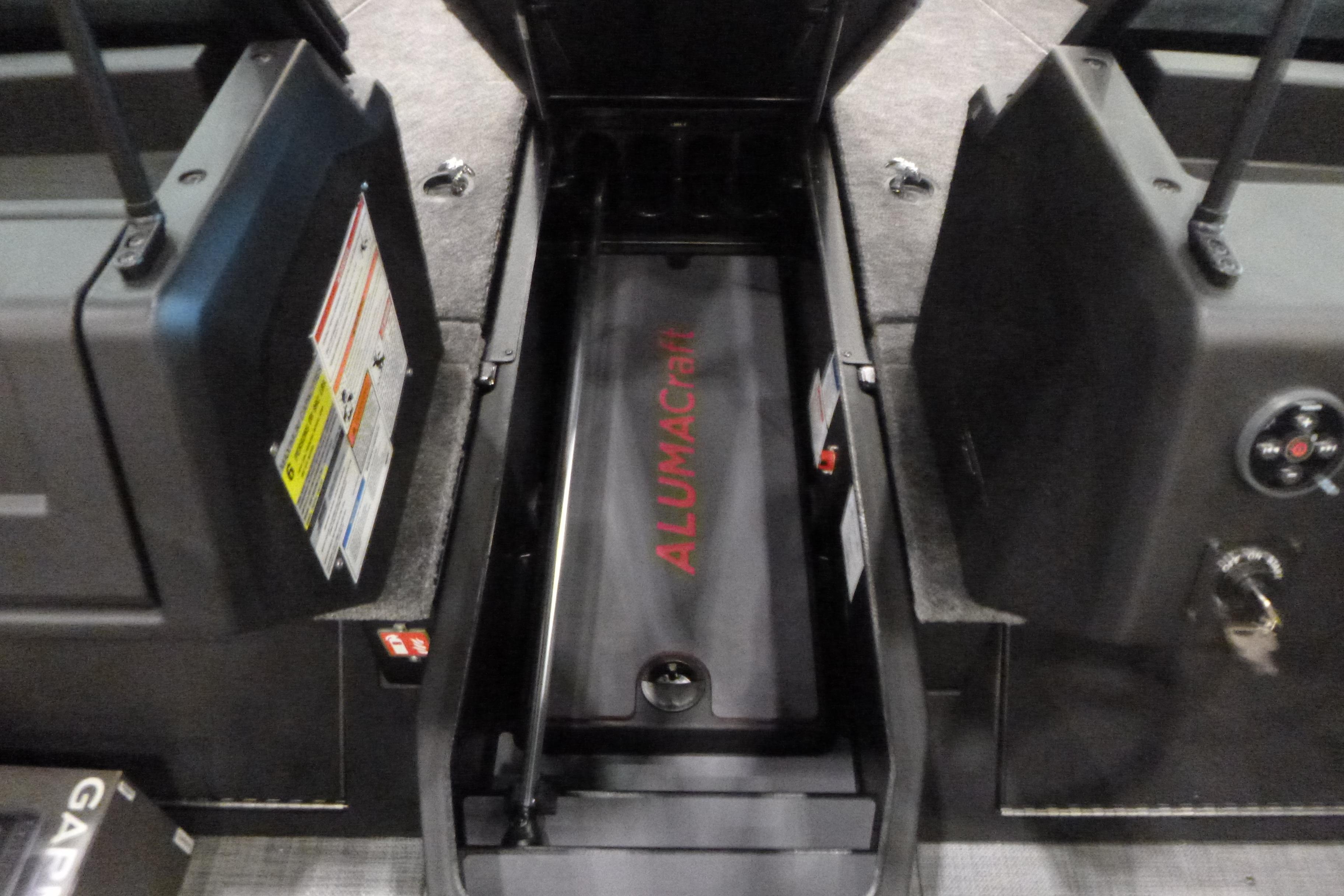 2025 Alumacraft Trophy 185X Sport boat interior storage compartment.