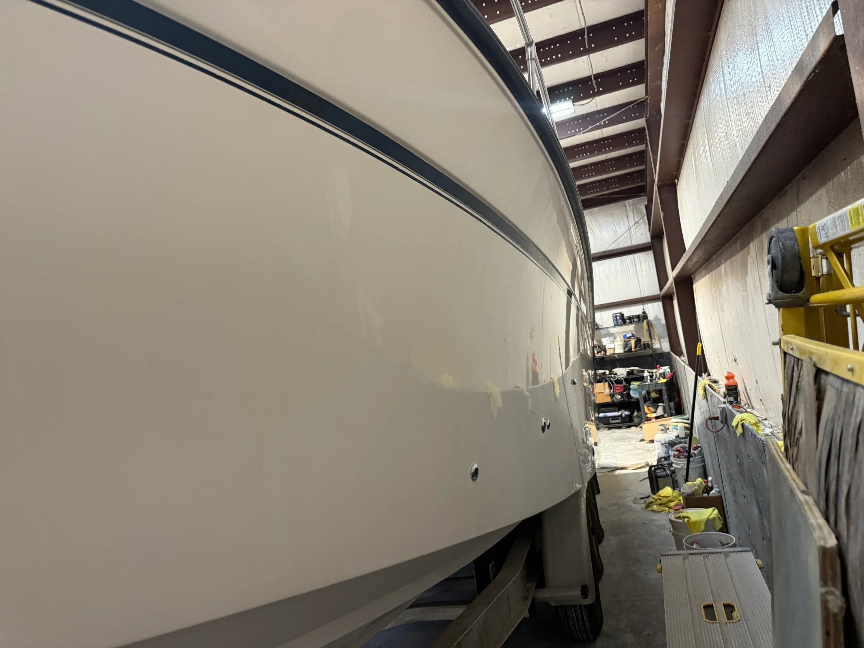 Grady-White Marlin 300 boat in warehouse, year 2002.