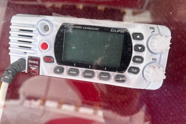 Standard Horizon Eclipse marine radio on 2001 Fountain 38 Center Console boat.