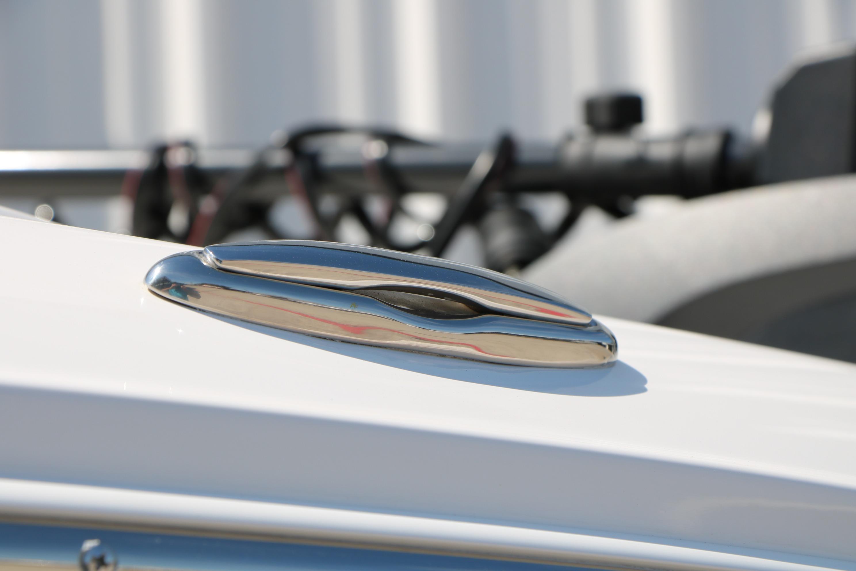 Chrome cleat on 2025 Chaparral 21 SSi Ski & Fish boat deck.