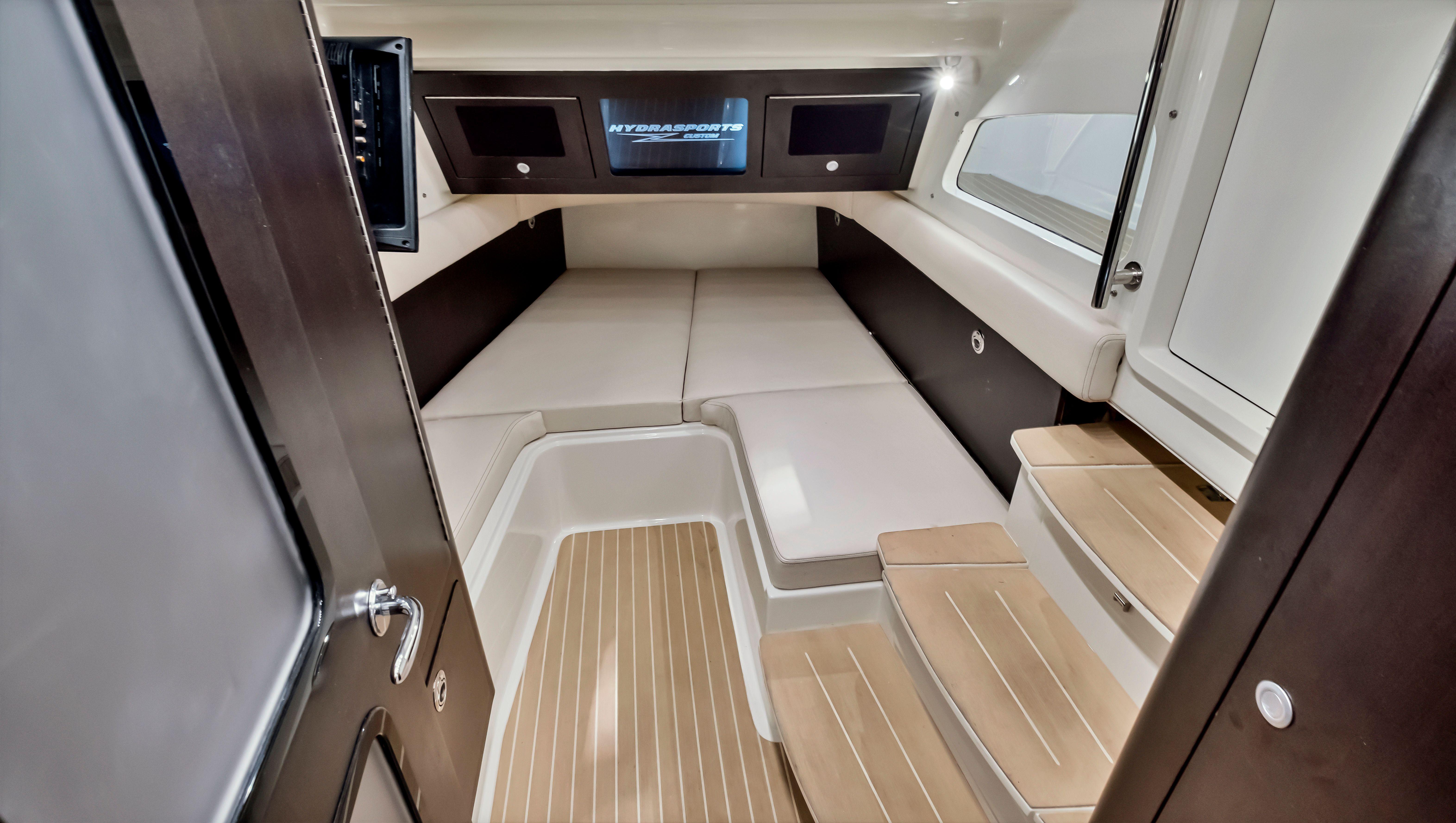 2018 HCB 53 Sueños cabin interior with modern design and wooden steps.