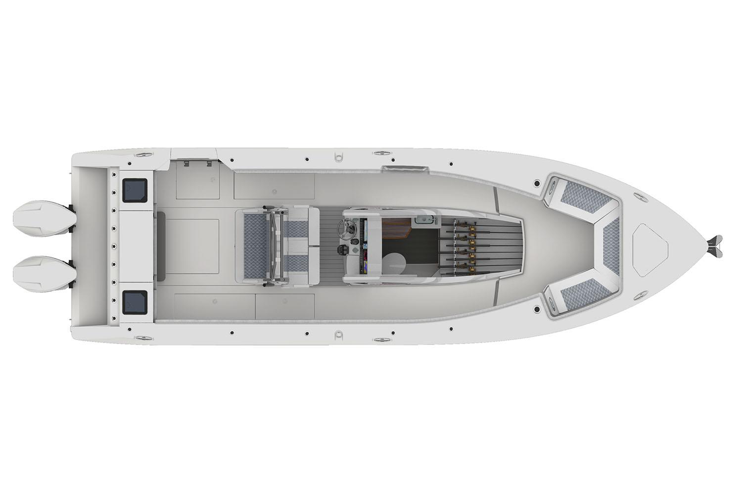 Manufacturer Provided Image: Top view of 2026 Solace 32 CS boat with dual engines and spacious deck layout.