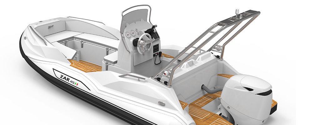 2024 Zar Formenti 49 SL inflatable boat with outboard motor and modern design.