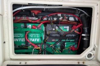 Battery compartment of a 2008 Ranger 25 with Interstate batteries.