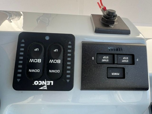 Close-up of the control panel on a 2023 Pursuit S268 boat.