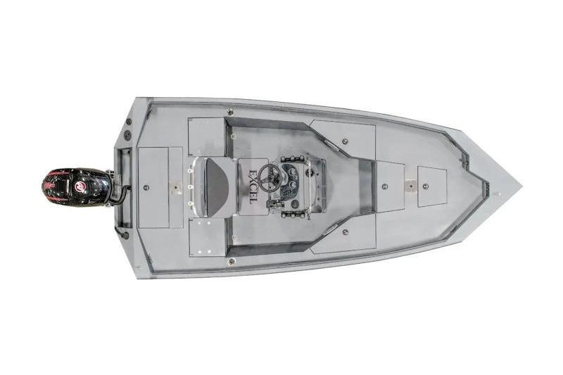 Top view of 2027 Excel 230 Bay Pro Elite boat with outboard motor.