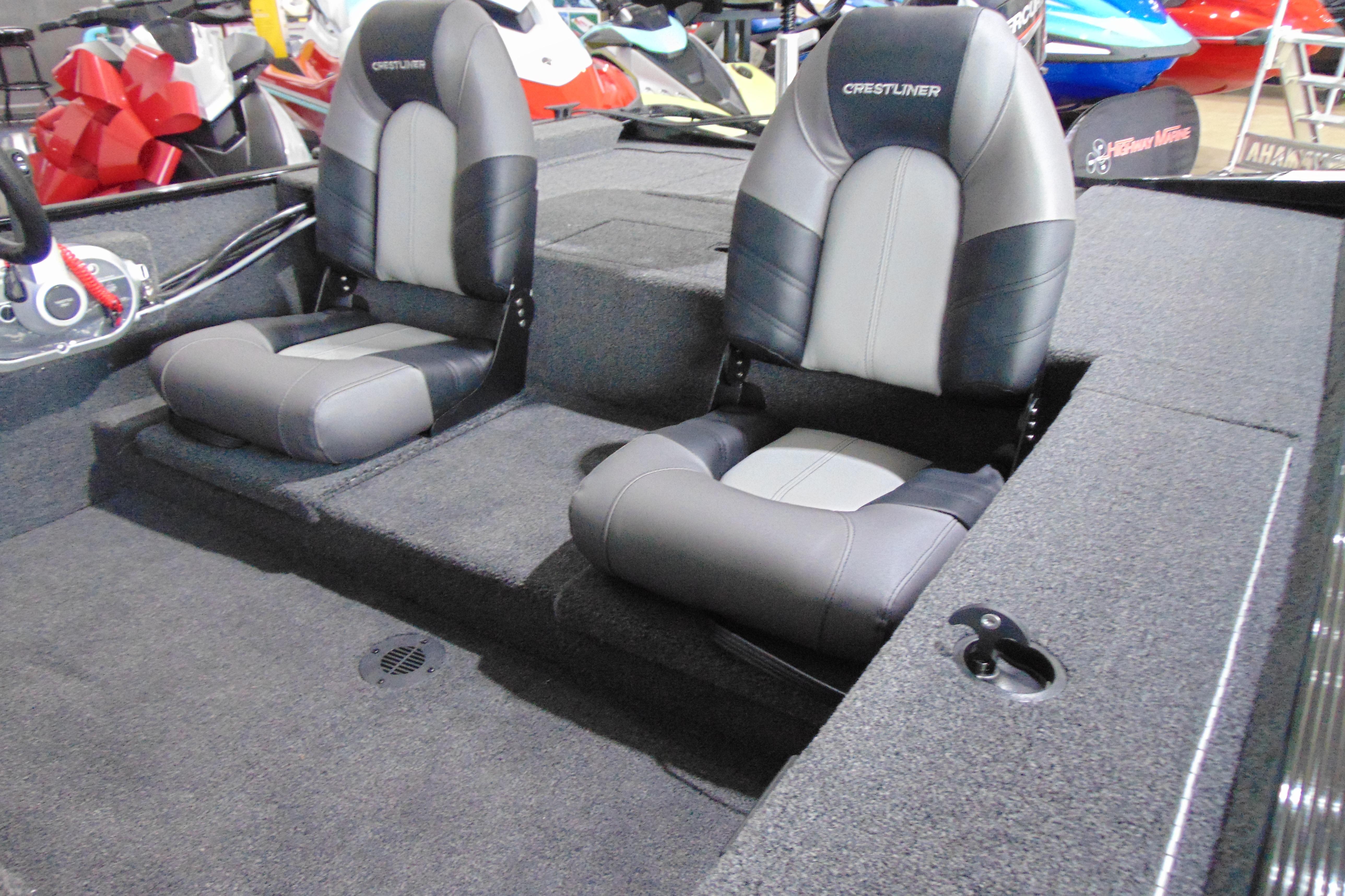 2026 Crestliner 1600 Storm boat interior with two cushioned seats.