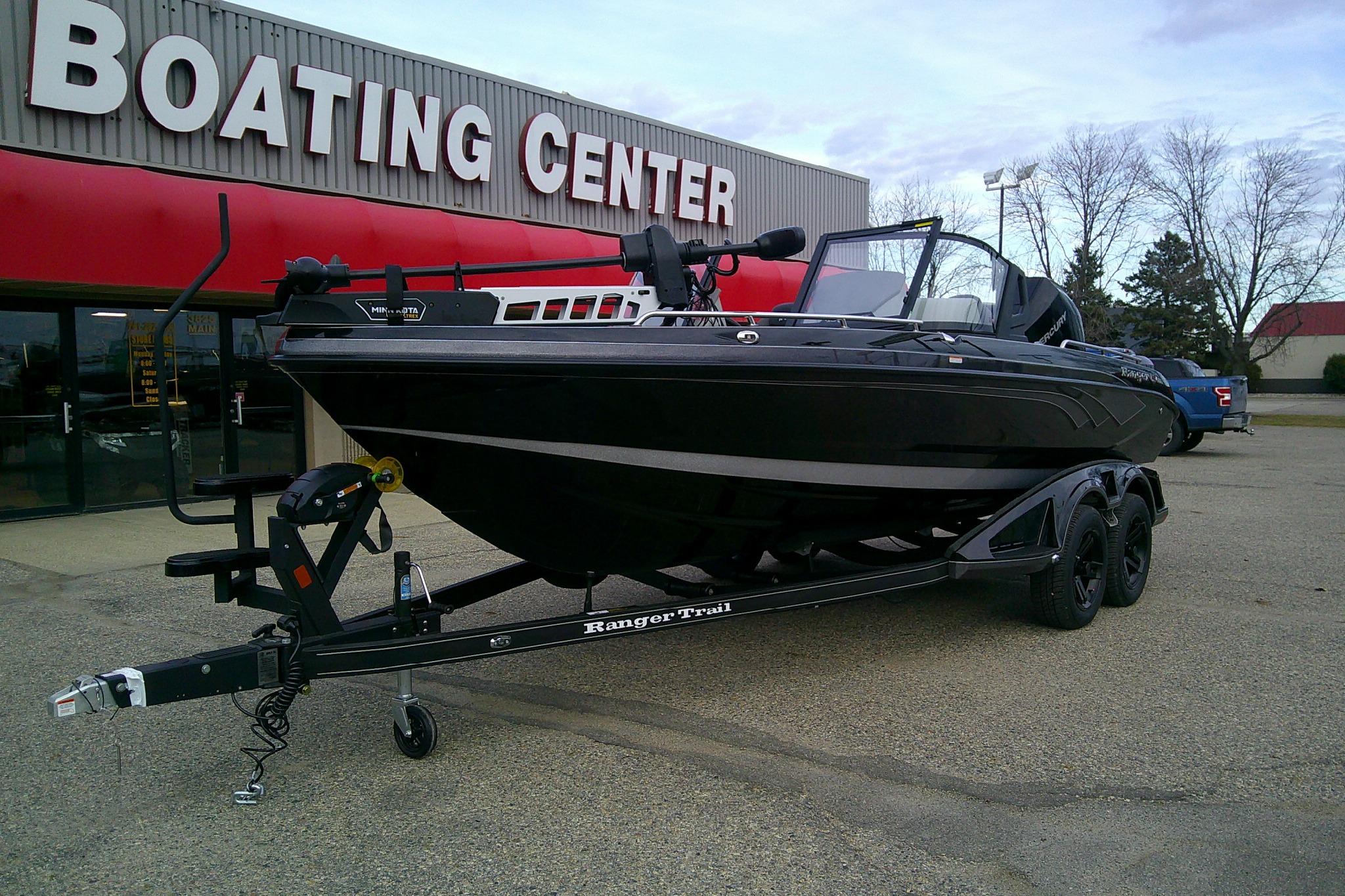 2026 Ranger 620FS Pro boat on trailer outside Boating Center.