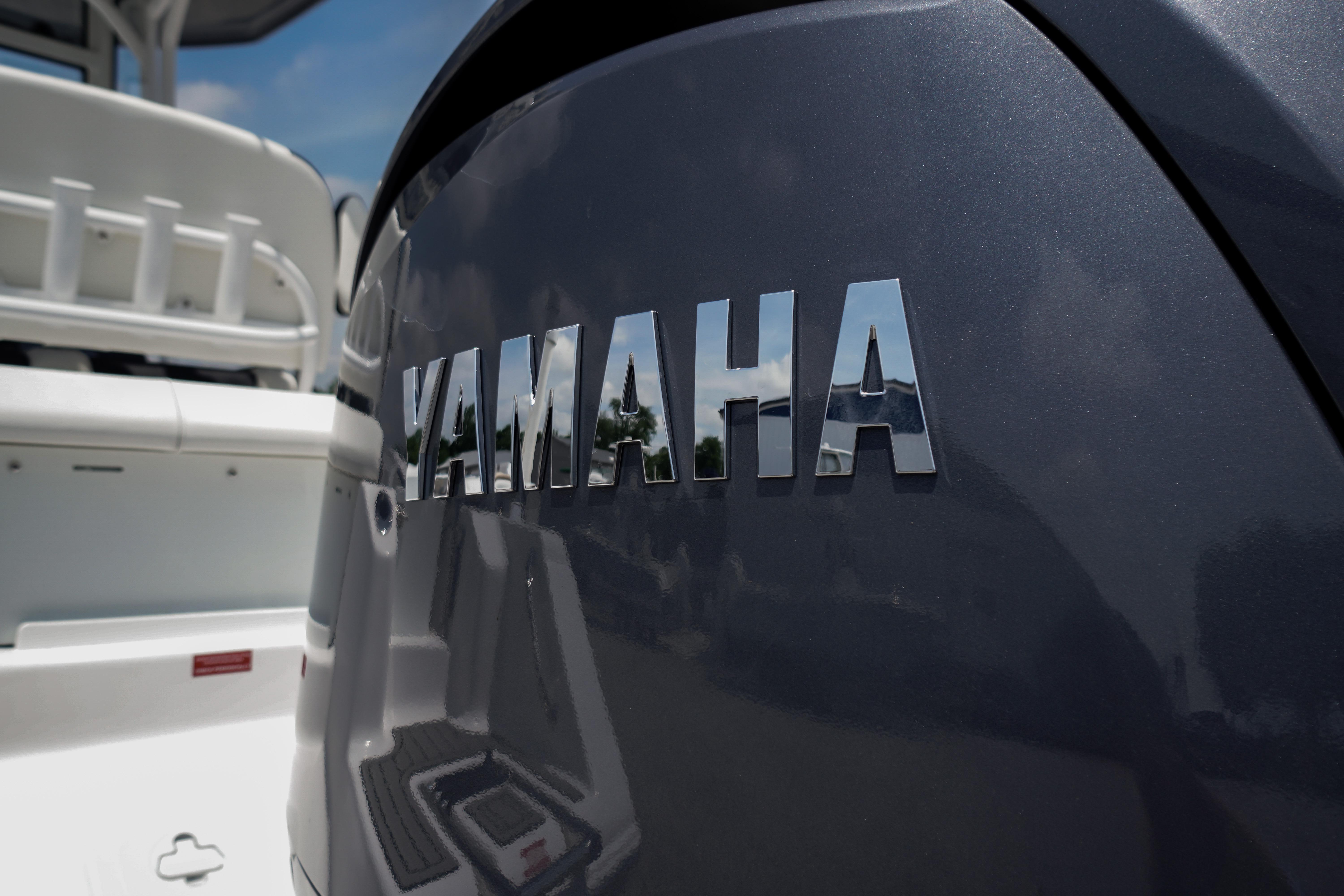 Close-up of Yamaha engine on 2027 Tidewater 220 CC Adventure boat.