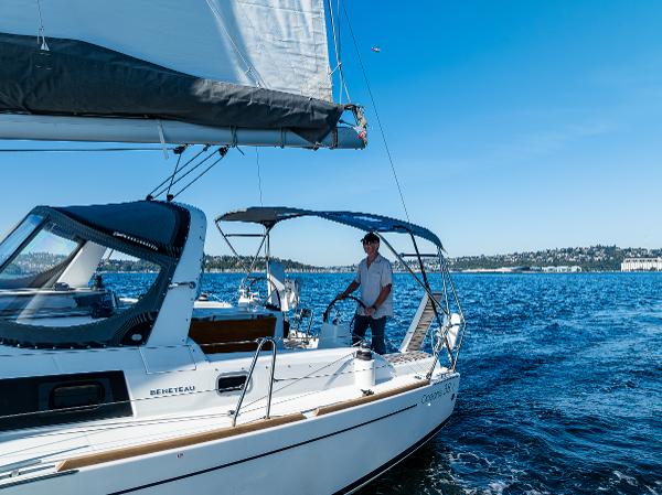 Beneteau Oceanis 38.1 sailboat on water, 2021 model.