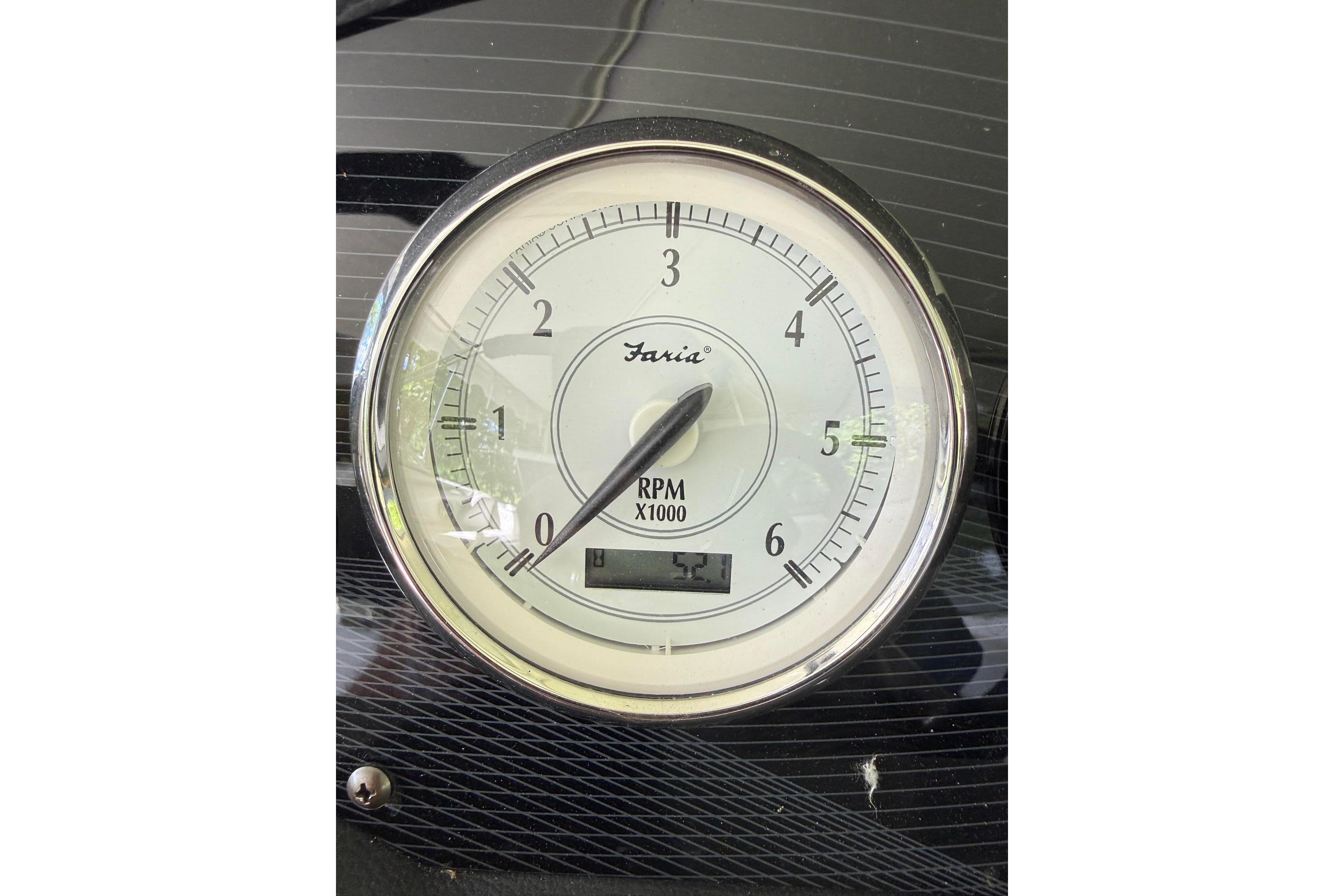 Tachometer of 2016 Regal 1900 ES Bowrider showing RPM with Faria branding.