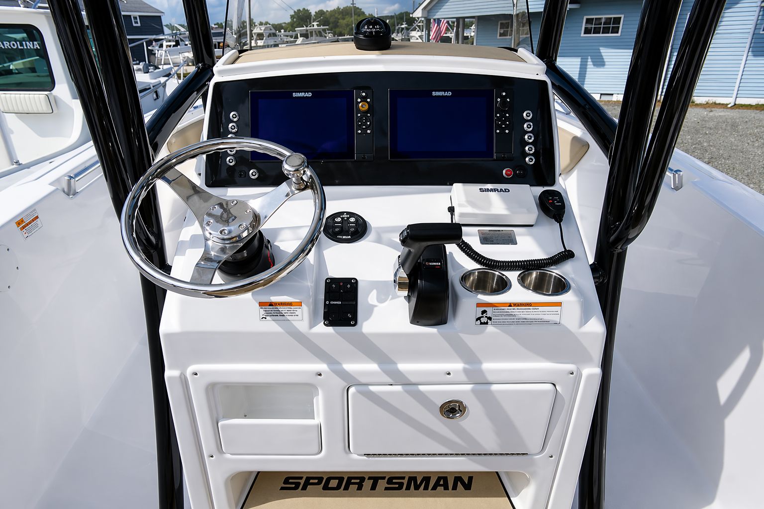 Control console of the 2018 Sportsman Heritage 231 Center Console boat.