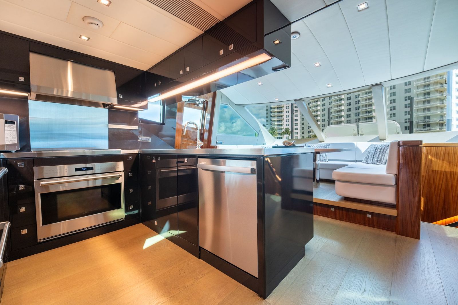 Modern kitchen on a 2013 Horizon E88 yacht.
