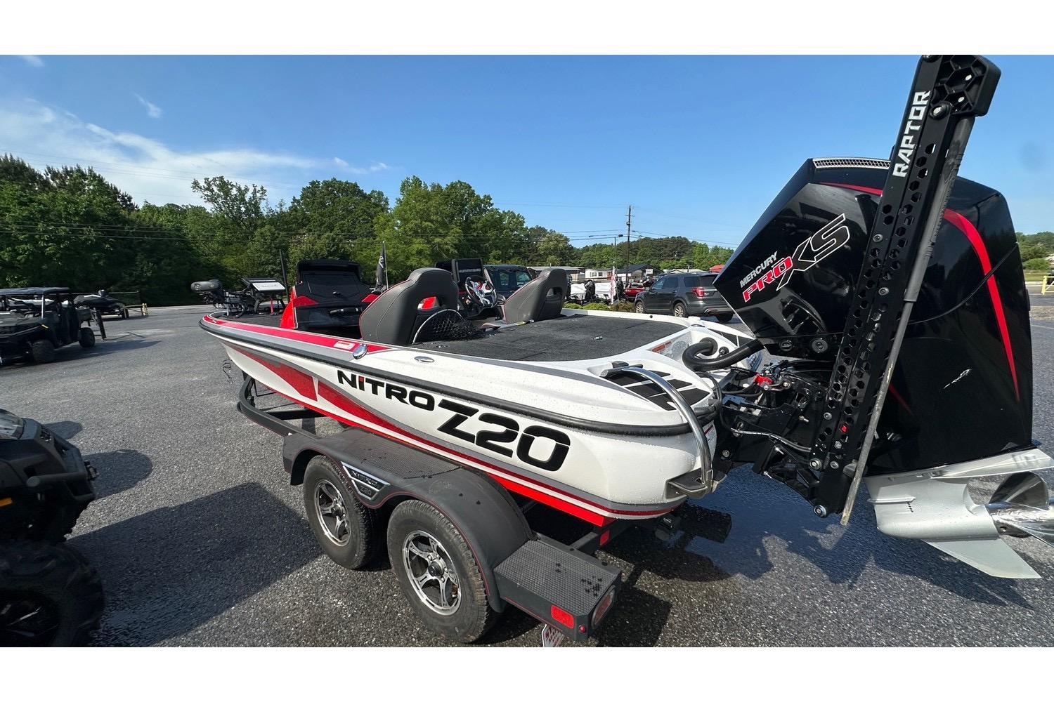 2023 Nitro Z20 Pro boat with Mercury Pro XS engine, parked outdoors.