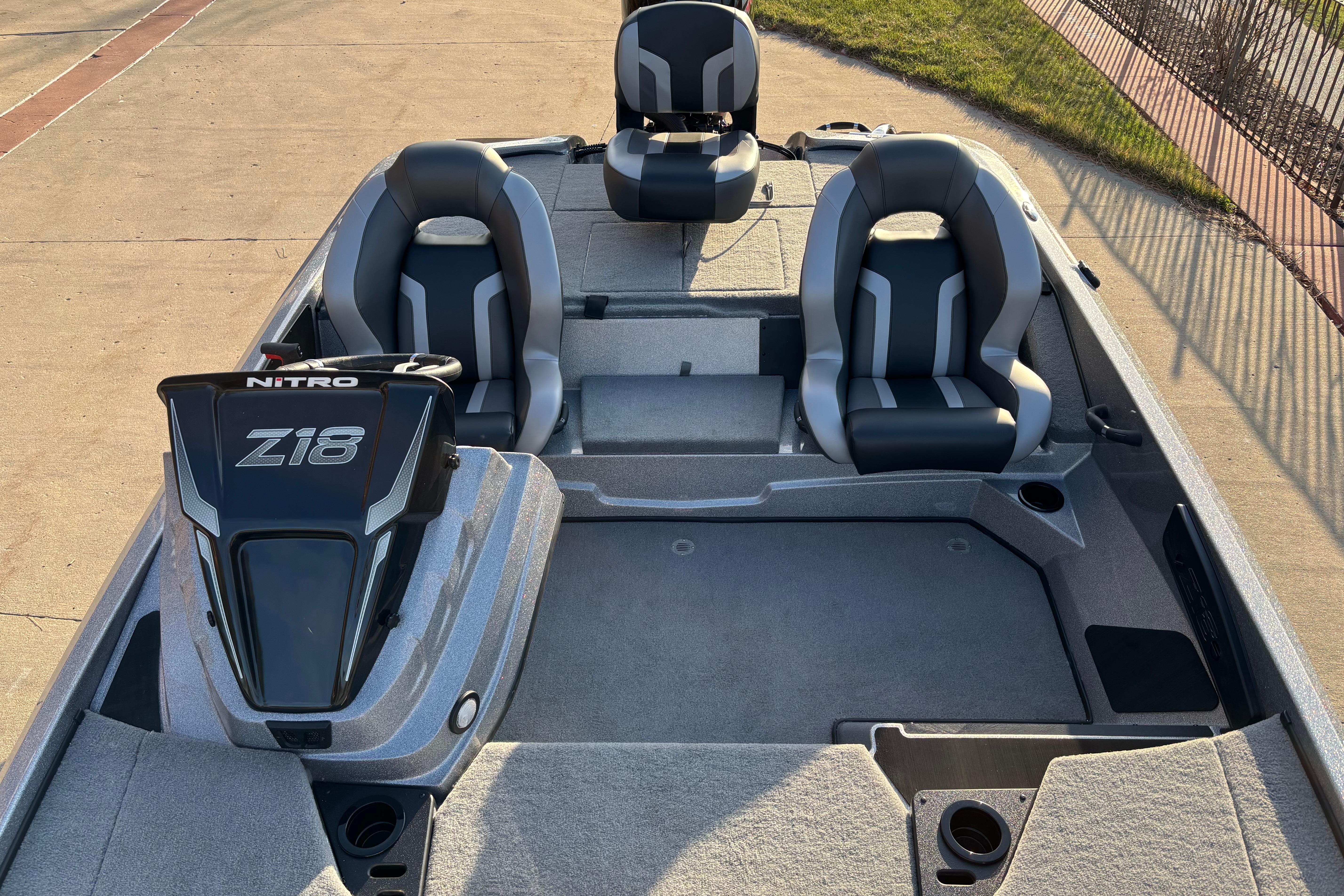 2026 Nitro Z18 boat interior with three seats and sleek design.